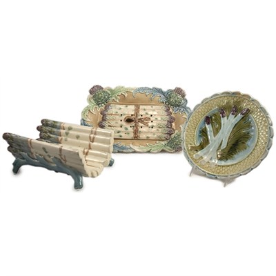 Lot 247 - Group of Majolica Asparagus Dishes and Serving...