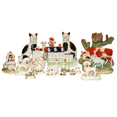 Lot 389 - Group of Staffordshire Pottery Figures and...