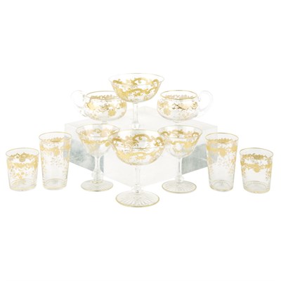 Lot 244 - Baccarat Style Gilded Glass Stemware Service...