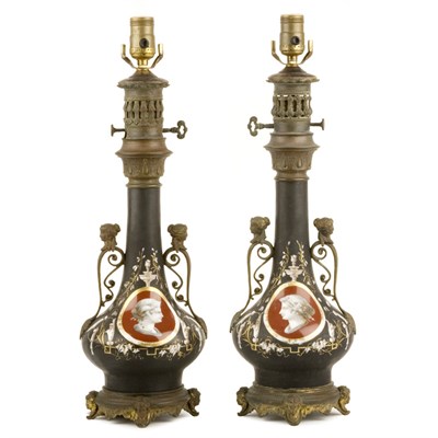 Lot 212 - Pair of French Patinated-Bronze Mounted...
