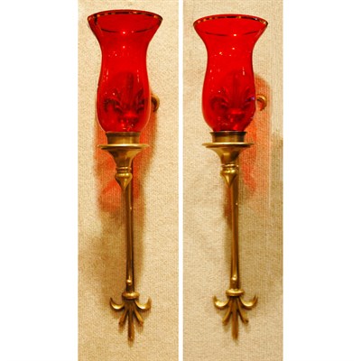 Lot 418 - Pair of Victorian Brass Sconces with Ruby...