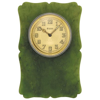 Lot 354 - Art Deco Nephrite and Enamel Eight Day Desk Clock