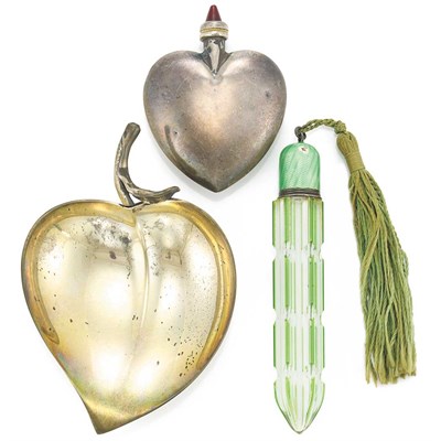 Lot 471 - Glass Perfume Bottle, Silver Perfume Bottle and Silver Dish