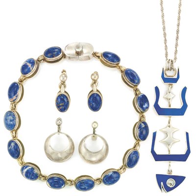 Lot 71 - Group of Sterling Silver, Sodalite and Enamel Jewelry, Taxco