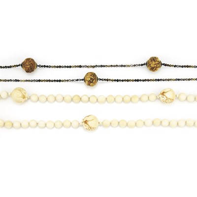 Lot 227 - Two Ivory Ojeme Bead Necklaces, One with Shakudo Chain