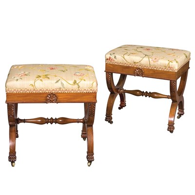 Lot 489 - Pair of Louis Philippe Mahogany Stools Mid...
