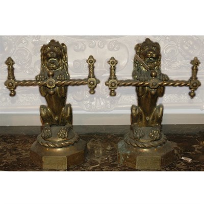 Lot 425A - Pair of Victorian Style Brass Andirons Each of...