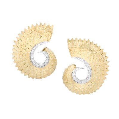 Lot 245 - Pair of Gold and Diamond Leaf Earclips