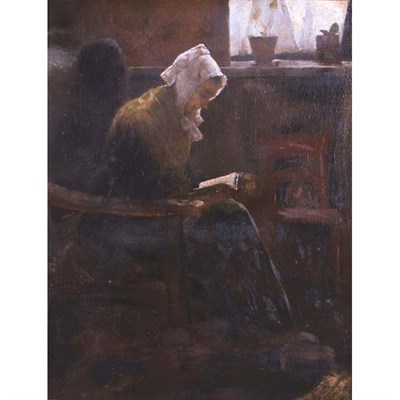 Lot 39 - American School 19th Century Woman Reading Oil...