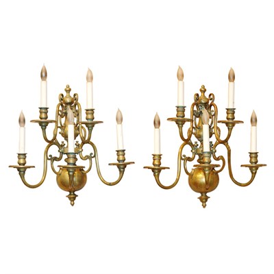 Lot 181 - Pair of Dutch Baroque Style Brass Five-Light...