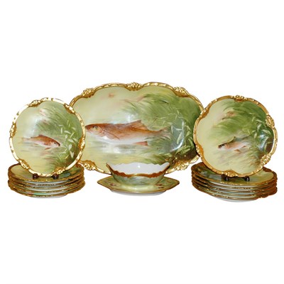 Lot 450 - Limoges Porcelain Fish Service Approximately...