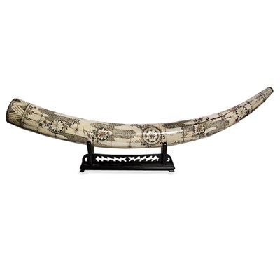 Lot 299 - Chinese Polychrome Painted Bone Tusk-Form...