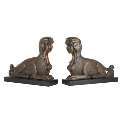 Lot 169 - Pair of Continental Carved Fruitwood Sphinxes...