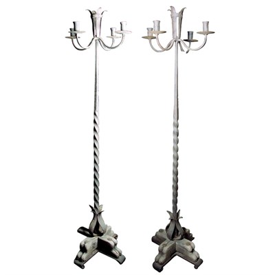 Lot 105 - Pair of Baroque Style Wrought Iron Five-Light...