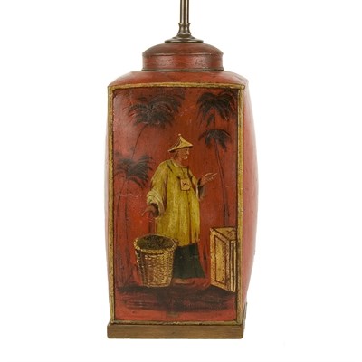 Lot 241 - Chinese Export Tole Painted Canister Lamp 19th...