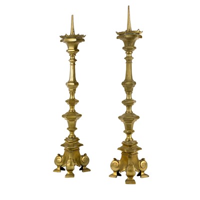 Lot 194 - Pair of Italian Baroque Bronze Altar Sticks...