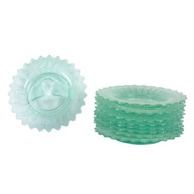 Lot 180 - Set of Nine Pressed Pale Green Glass Plates...