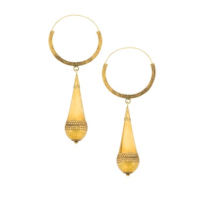 Lot 58 - Pair of Antique Gold Pendant-Earrings