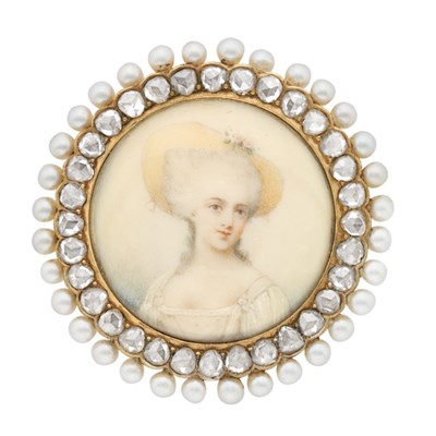 Lot 126 - Antique Gold, Pearl and Diamond Portrait Miniature Pendant-Brooch