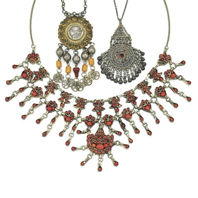 Lot 13 - Six Silver, Metal and Hardstone Necklaces