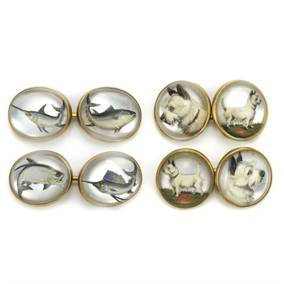 Lot 354 - Two Pairs of Reverse Crystal Intaglio Cufflinks