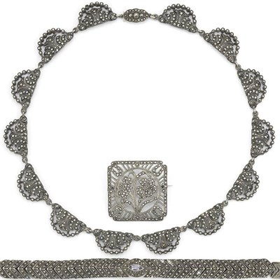 Lot 391 - Group of Sterling Silver and Marcasite Jewelry