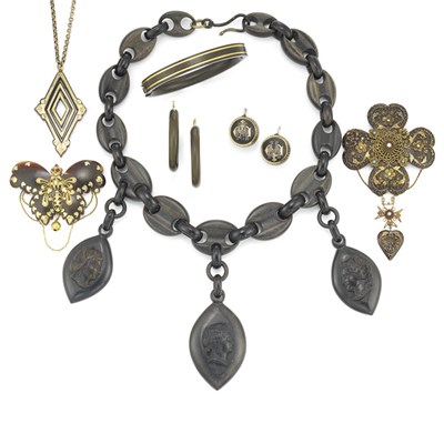 Lot 338 - Group of Antique Tortoise Shell and Gutapercha Resin Jewelry
