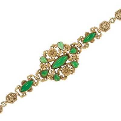 Lot 505 - Antique Gold and Jade Bracelet