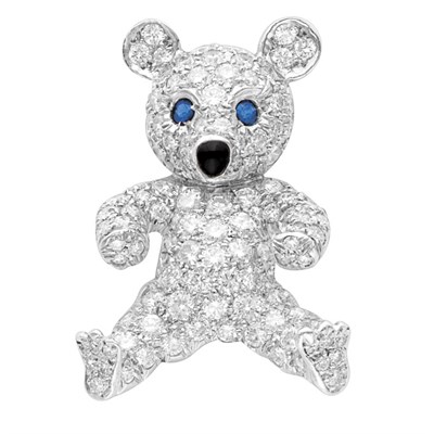 Lot 516 - Diamond and Sapphire Teddy Bear Clip-Brooch