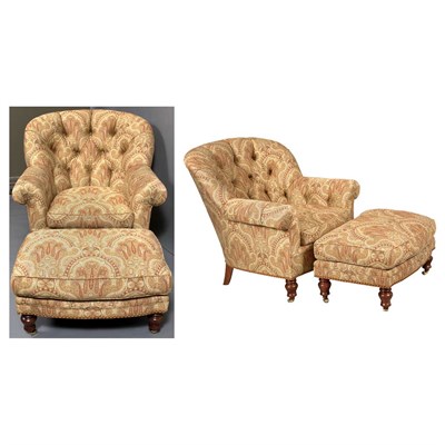 Lot 598 - Pair of Mahogany Tufted Upholstered Armchairs...
