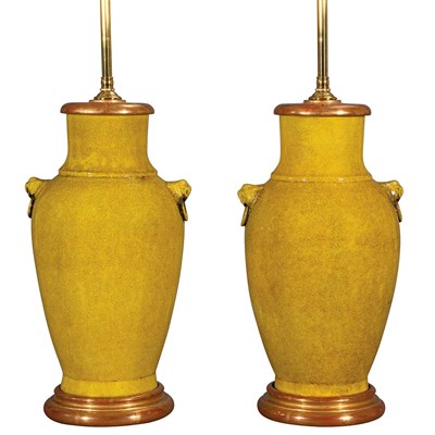Lot 554 - Pair of Chinese Yellow Glazed Porcelain Vases...