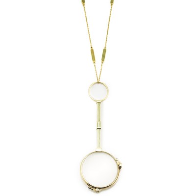 Lot 155 - Gold and Green Enamel Lorgnette with Gold and Green Enamel Chain