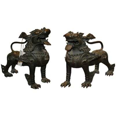 Lot 355 - Pair of Bronze Foo Lions Height 16 inches.