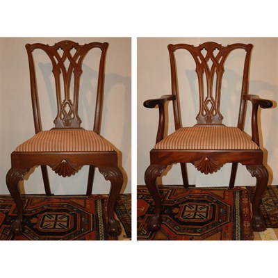 Lot 270A - Set of Eight Chippendale Style Mahogany Dining...