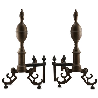Lot 238A - Pair of Federal Style Brass Andirons Height 23...