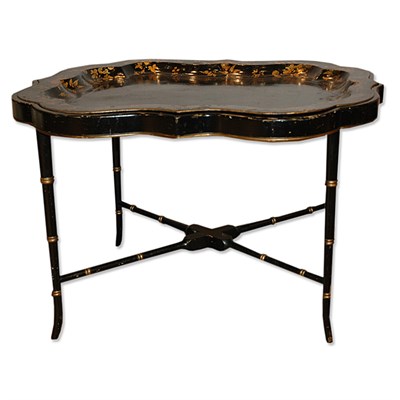 Lot 194 - Victorian Gilt Decorated Black Painted Tole...