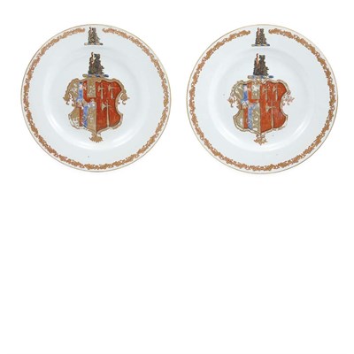 Lot 294 - Pair of Chinese Export Armorial Porcelain...