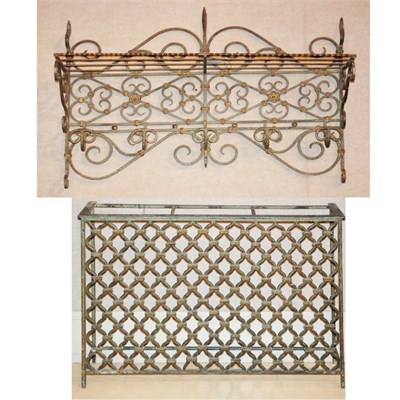 Lot 126 - Curved Iron Hanging Shelf; Together with an...