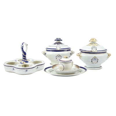 Lot 381 - Group of Six Chinese Export Blue and Gilt...