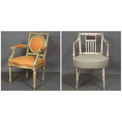Lot 501 - Louis XVI Style Painted Fauteuil; Together...