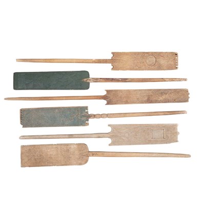 Lot 187 - Group of Six Antique Carved Wood Flax Paddles...