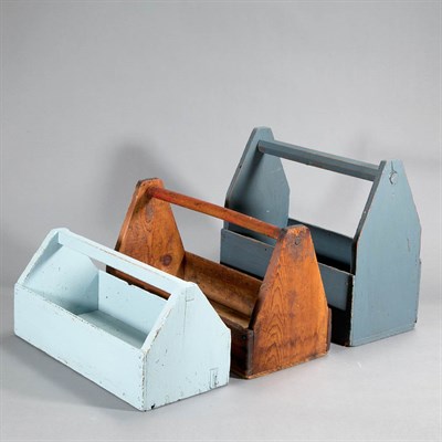 Lot 160 - Group of Four Painted Wood Bottle Carriers;...