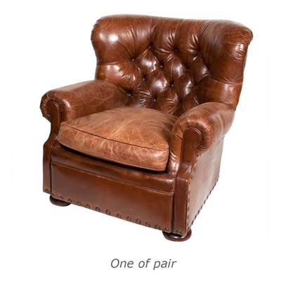 Lot 136 - Pair of Tufted Leather Upholstered Armchairs...