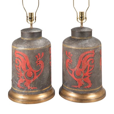 Lot 135 - Pair of Tole Canister Lamps Height 17 inches.