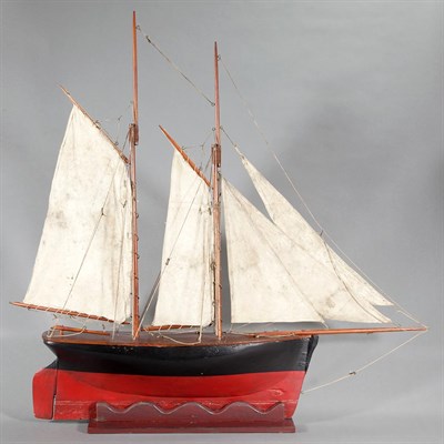 Lot 214 - Painted Wood Two-Masted Ship Model Height 28...