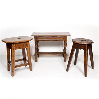 Lot 156 - Three Provincial Style Oak Stools Height of...
