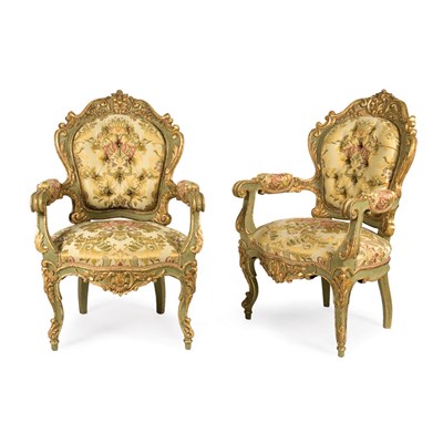 Lot 87 - Pair of Louis XV Style Parcel Gilt and Painted...