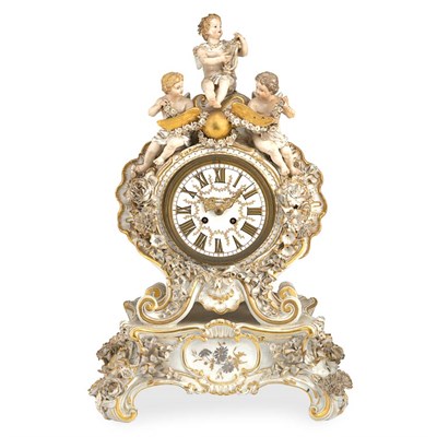 Lot 140 - Meissen Gilt Decorated Porcelain Mantel Clock...