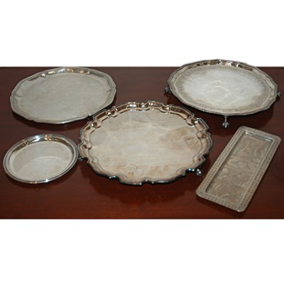 Lot 327 - Group of Five Silver Trays Diameter of largest...