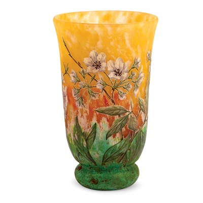 Lot 395 - Daum Acid Etched and Enameled Glass Vase Circa...